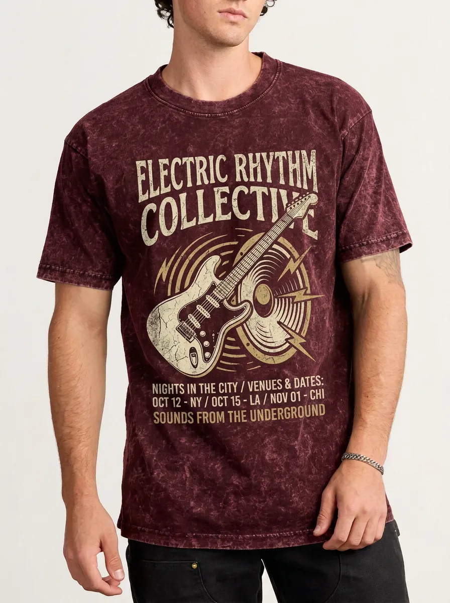 Men's Rock Music Lover Electric Guitar Graphic Printed T-shirt