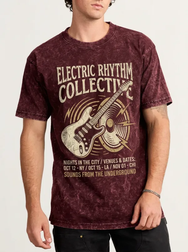 Men's Rock Music Lover Electric Guitar Graphic Printed T-shirt