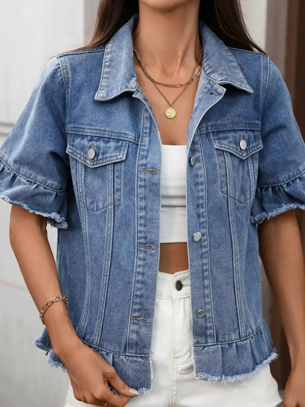 Raw Hem Button Up Jacket Effortless Outfit Layer