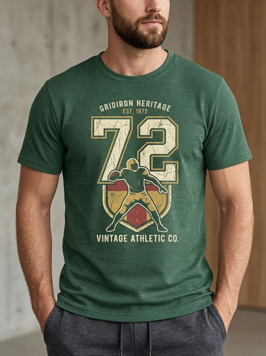 Men's Contemporary Football Gridiron Ball Crew Neck Graphic T-Shirt