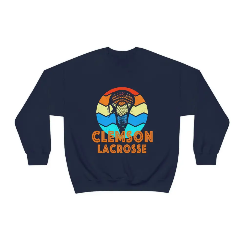 Retro Sunset Lacrosse Graphic Crewneck Sweatshirt