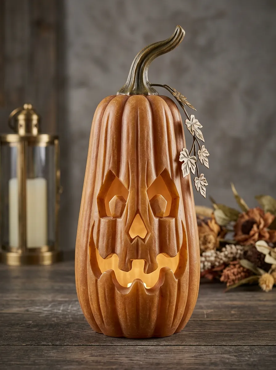 Halloween Scary Jack-O-Lantern Tall Pumpkin Table Ornament