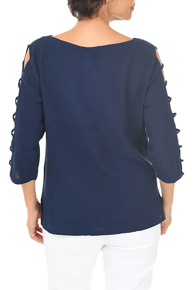 Lattice Sleeve Crinkle Top