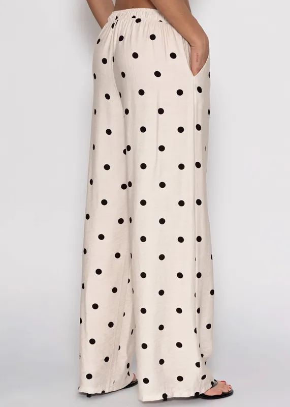 Off White Beige Polka Dot Wide Pants
