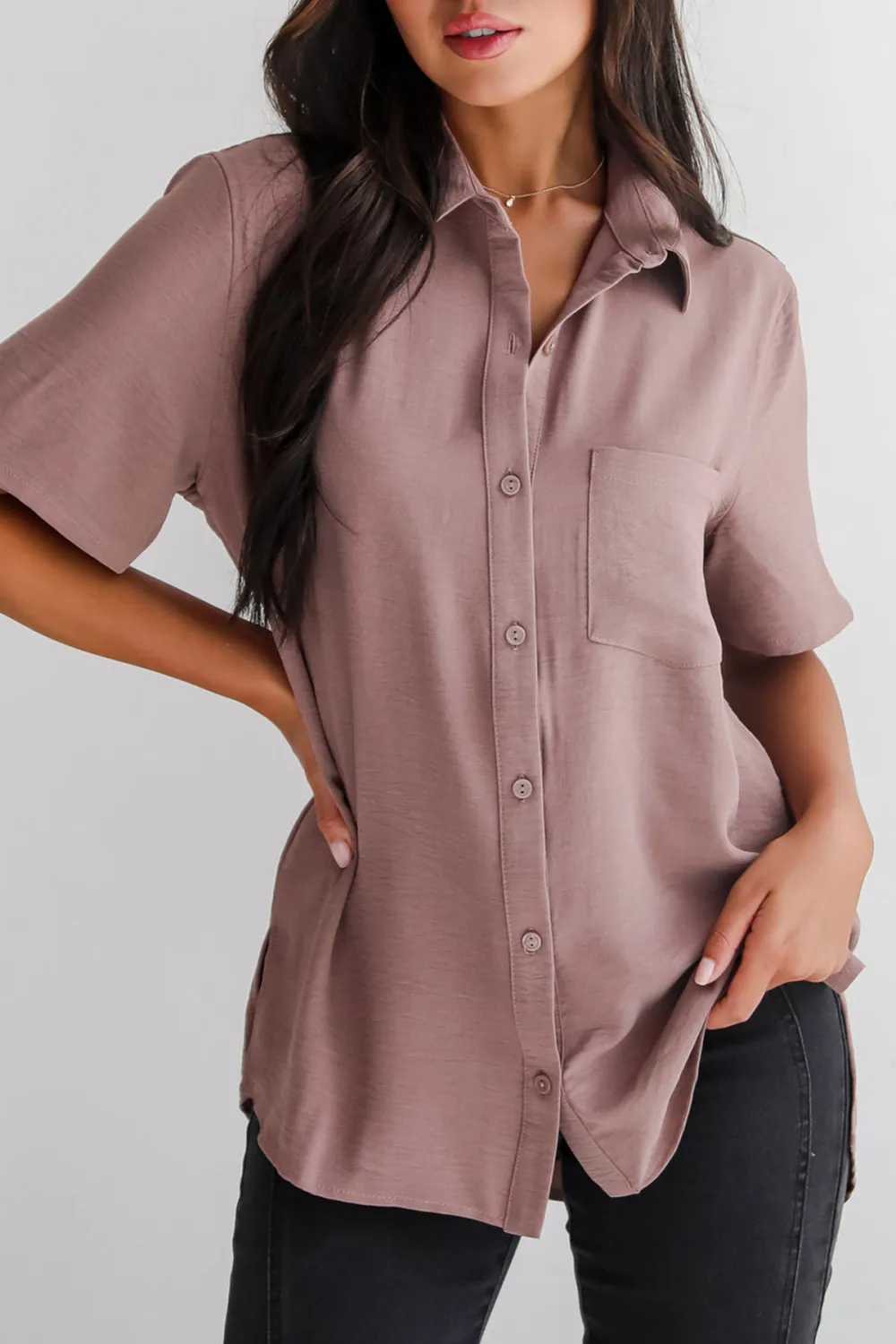 Short Sleeve Button-Up Blouse