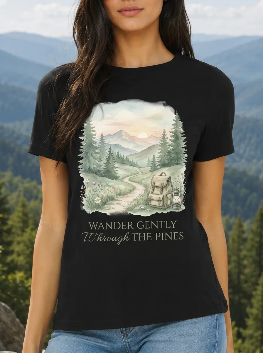 Women's Nature Lover Mountain Forest Backpack Printed T-shirt