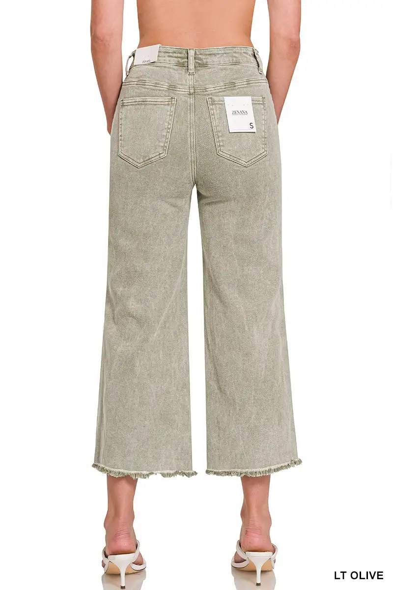 Washed High Hem Straight Pants