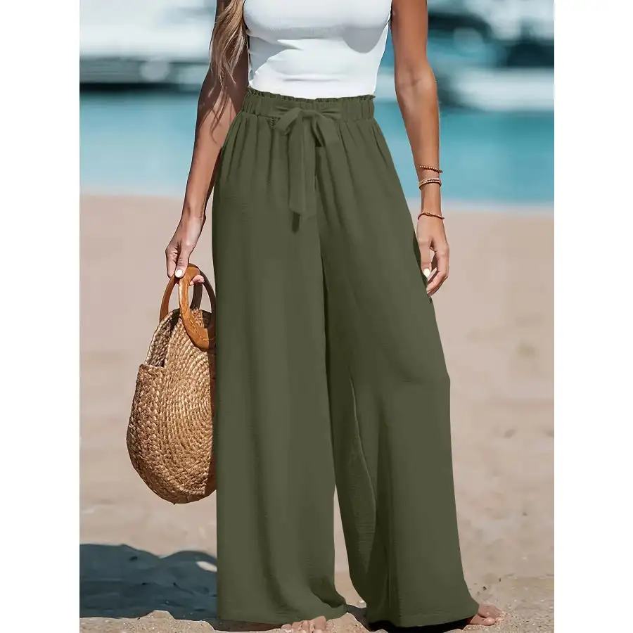 Full Size Drawstring Waist Wide Leg Pants Plus Size