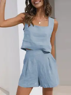 Square-Neck Shorts Matching Set