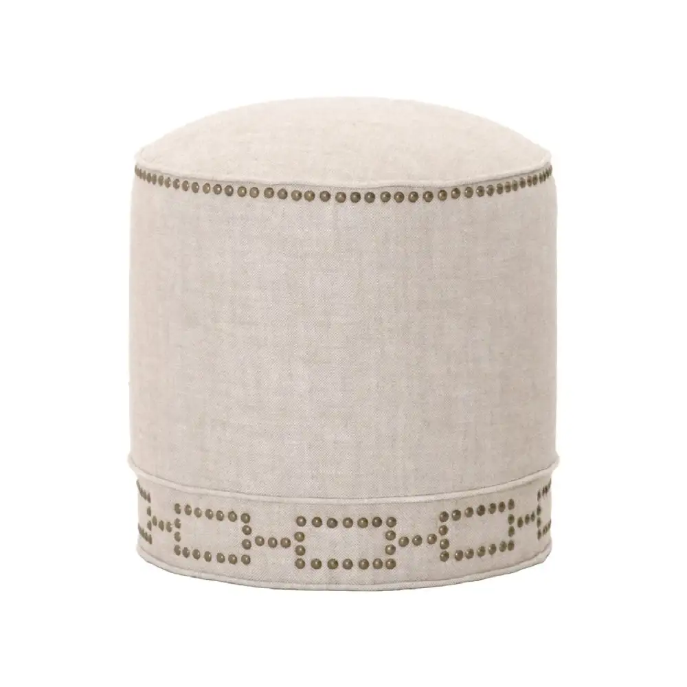 Cylindrical French Linen Ottoman