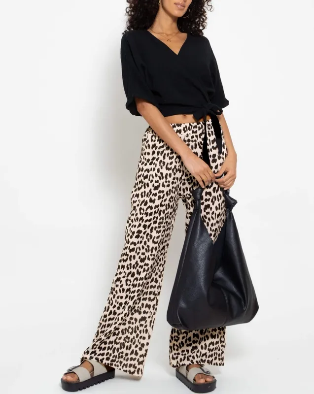 Beige Print Wide Pants