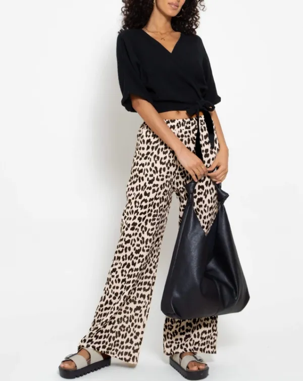 Beige Print Wide Pants