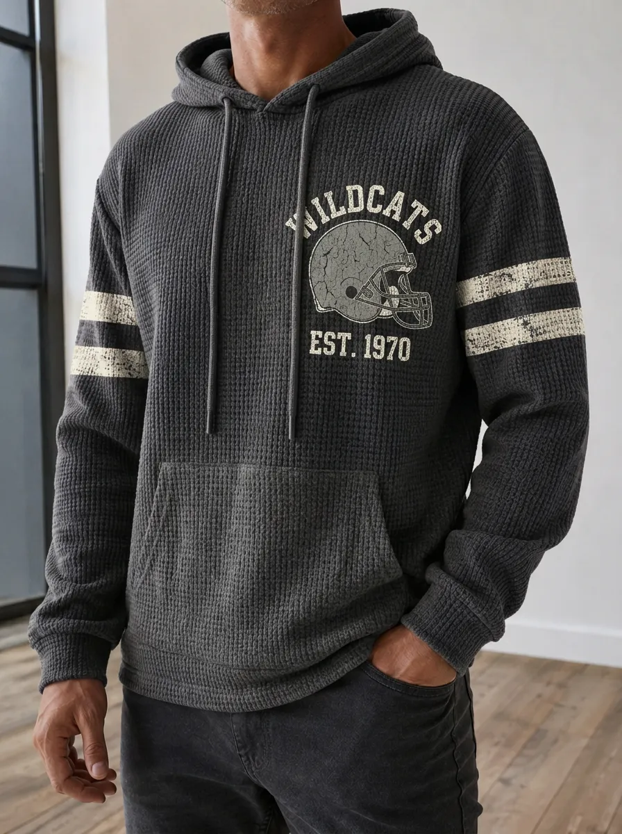 Men's Wildcats Football Helmet Printed Waffle Knit Hoodie