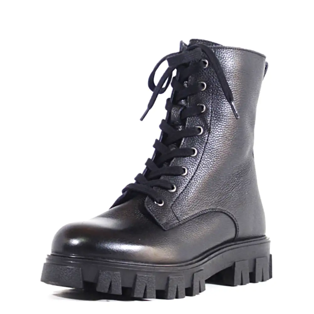 Leather Zip Combat Ankle Boots