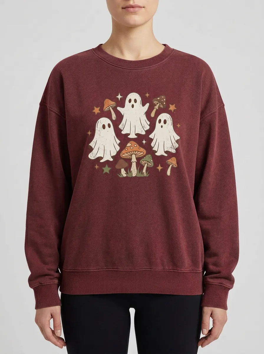 Women's Halloween Night Ghost Mushroom Printed Causal Sweatshirt