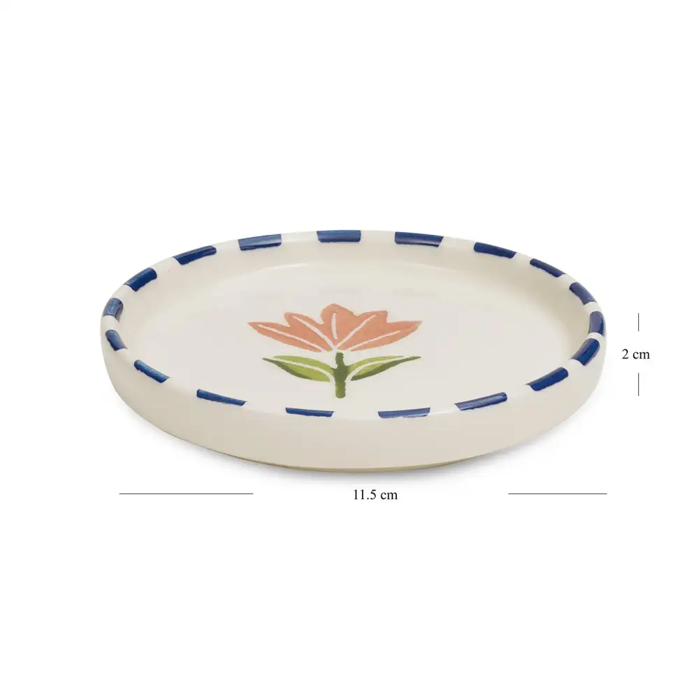 Indigo White Painted Coaster Pair