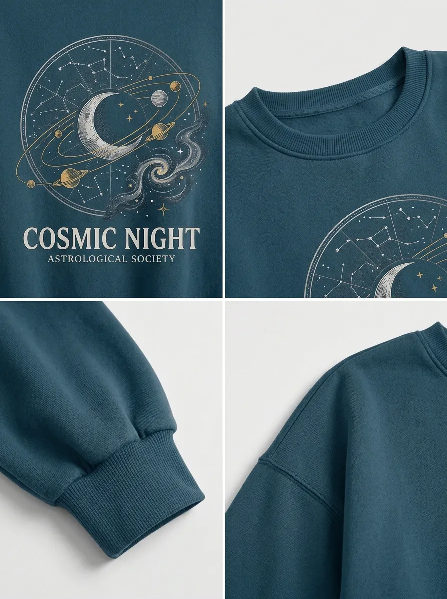 Women's Astrology Cosmic Night Moon Planet Printed T-shirt