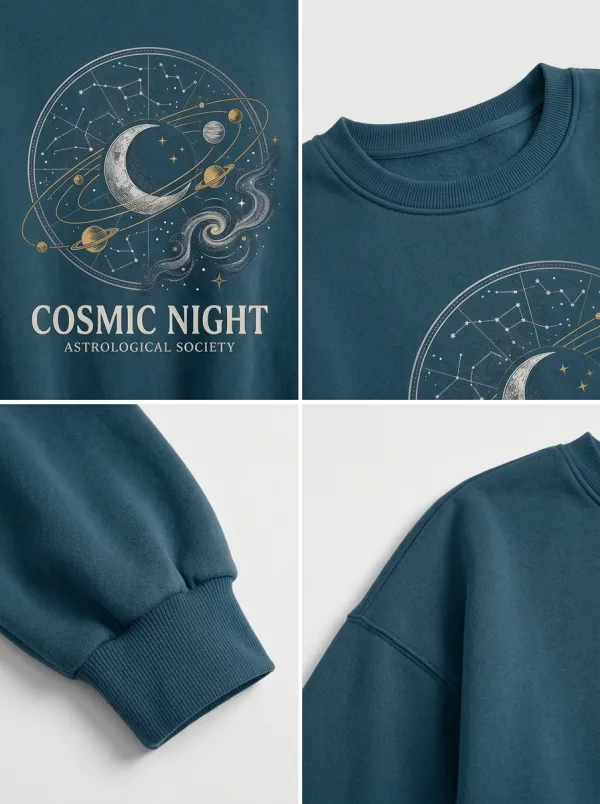Women's Astrology Cosmic Night Moon Planet Printed T-shirt