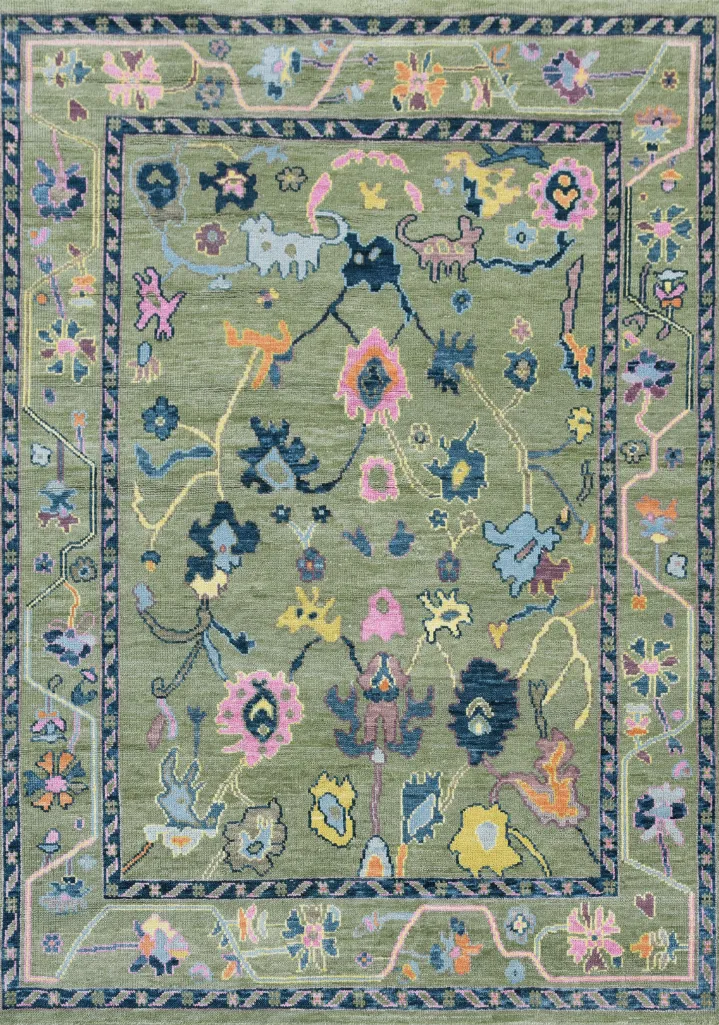Hand Knotted Abstract Floral Wool Area Rug