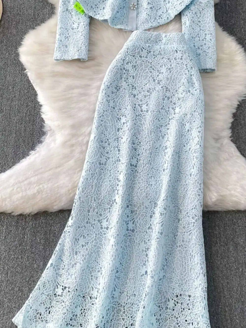 Graceful Lace Button Up Top And Skirt Set