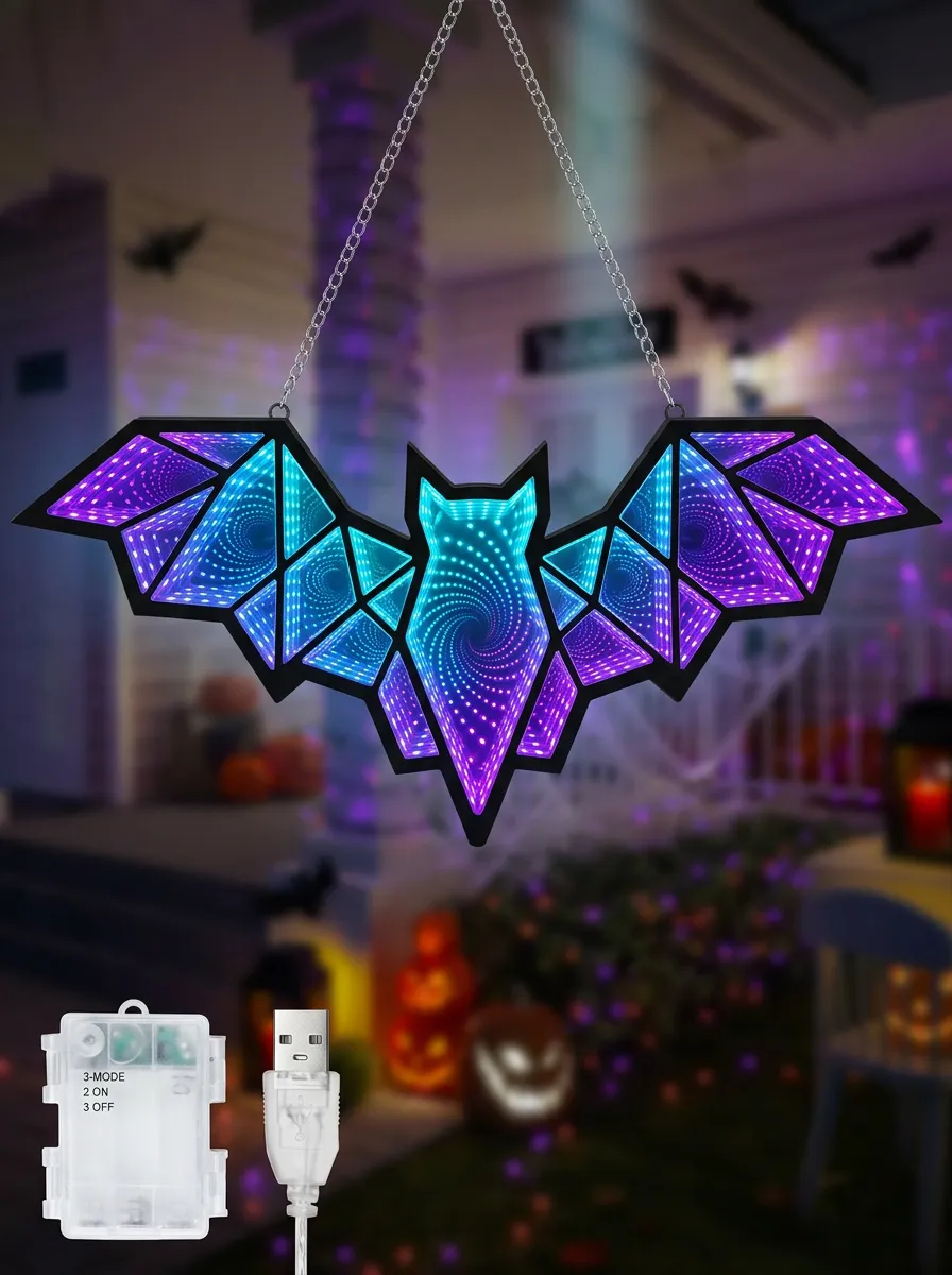 Festive Infinity-Mirror LED Halloween Bat Light