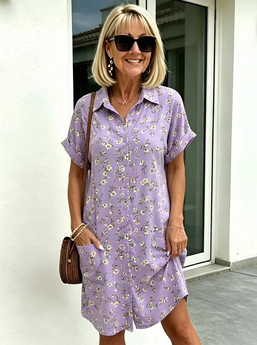 Women's Summer Vacation Lavender Floral Embroidered Lace Trimmed Dress