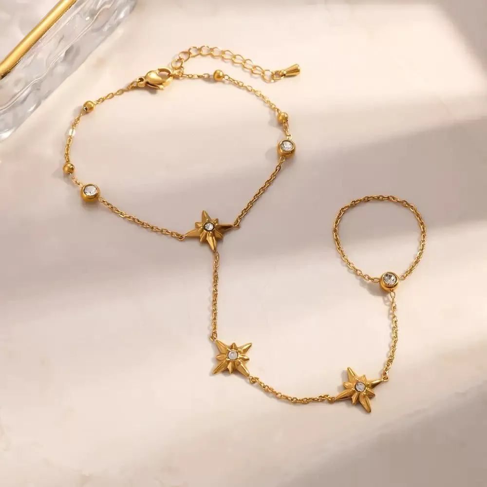 Romantic Stainless Steel Rhinestone Hand Chain Jewelry