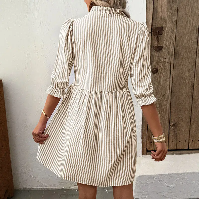 Women's Shirt Three-Quarter-Sleeve Ruffled Evening Dress