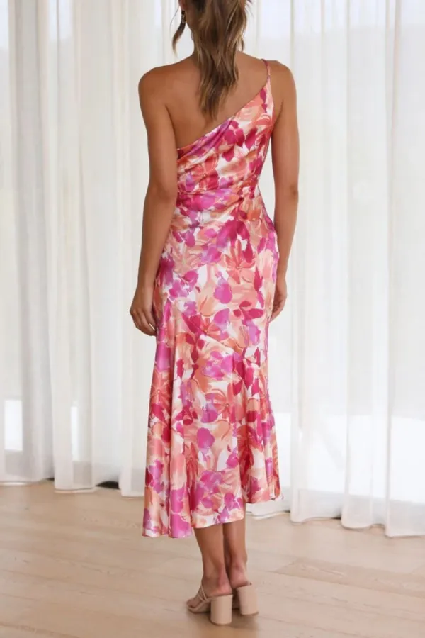 Ruched Printed Midi Dress