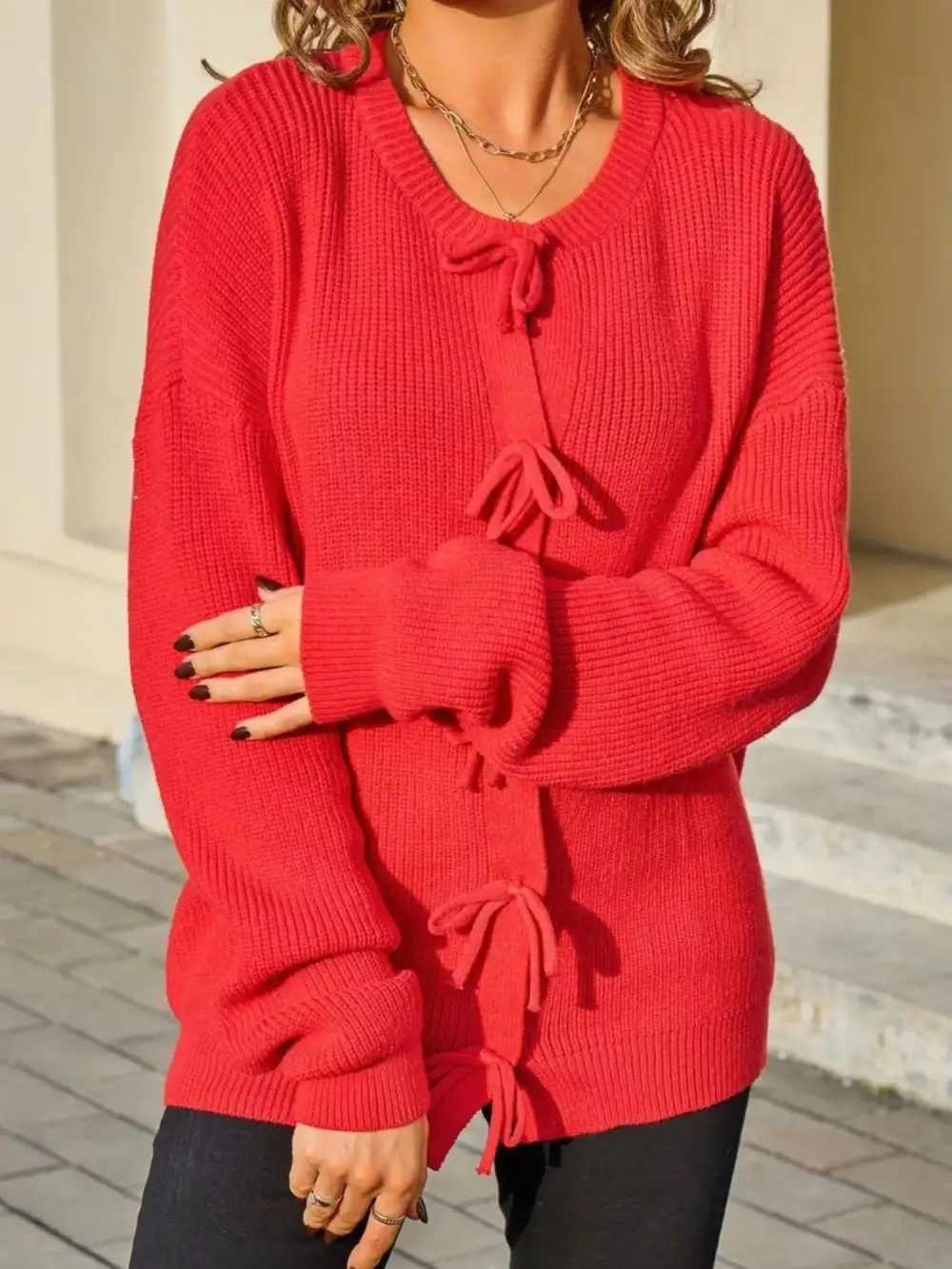 Buttoned Ribbed Knit Cardigan