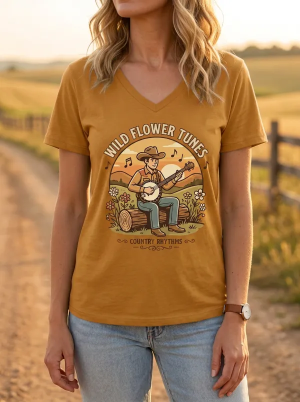 Backroads-Inspired Custom Country Music V-Neck T-Shirt