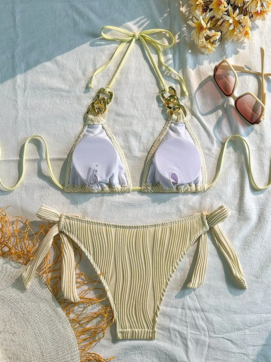 Leandra Metal-Embellished Ruched Bikini