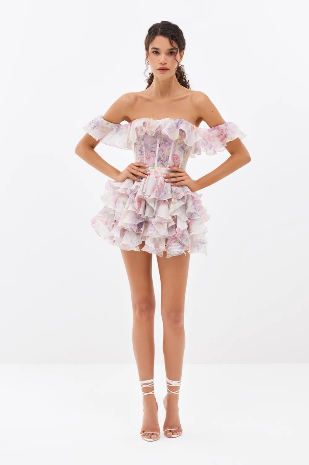 Floral Chiffon Off-Shoulder Mini Dress