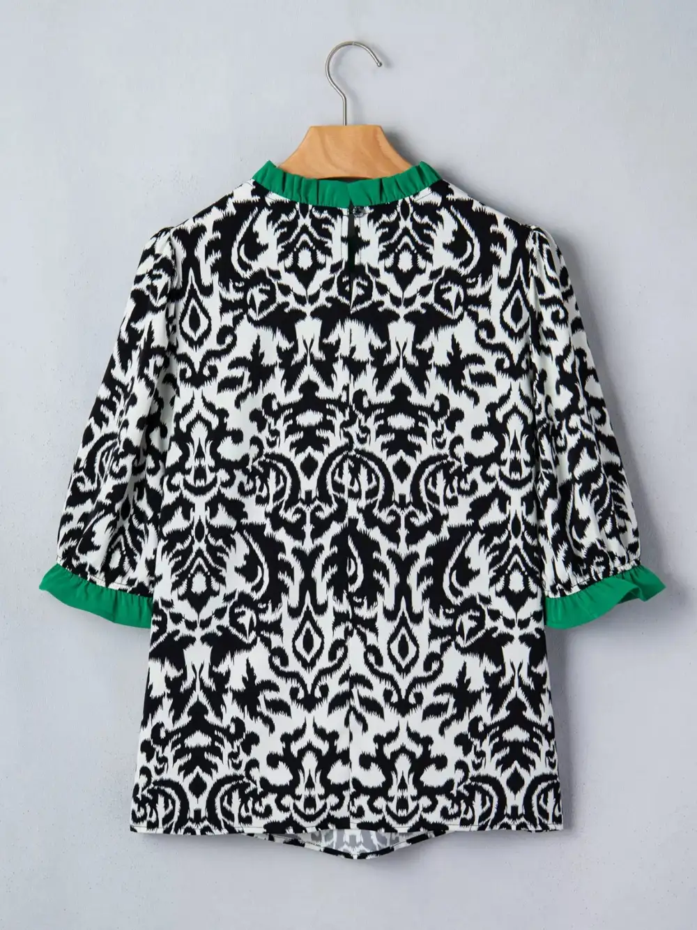 Damask Print Ruffled Block Detail Half Sleeve