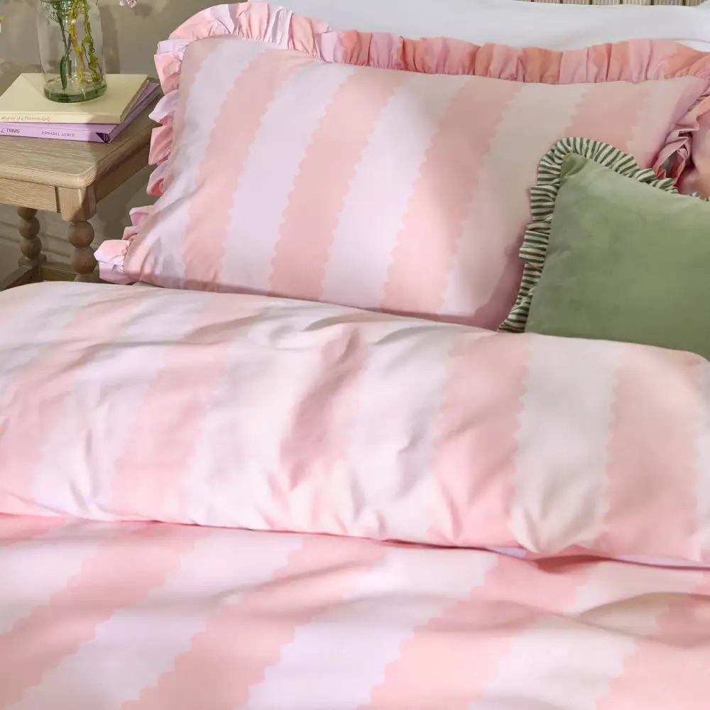 Calm Bedroom Ruffled Stripe Cotton Duvet Cover Set