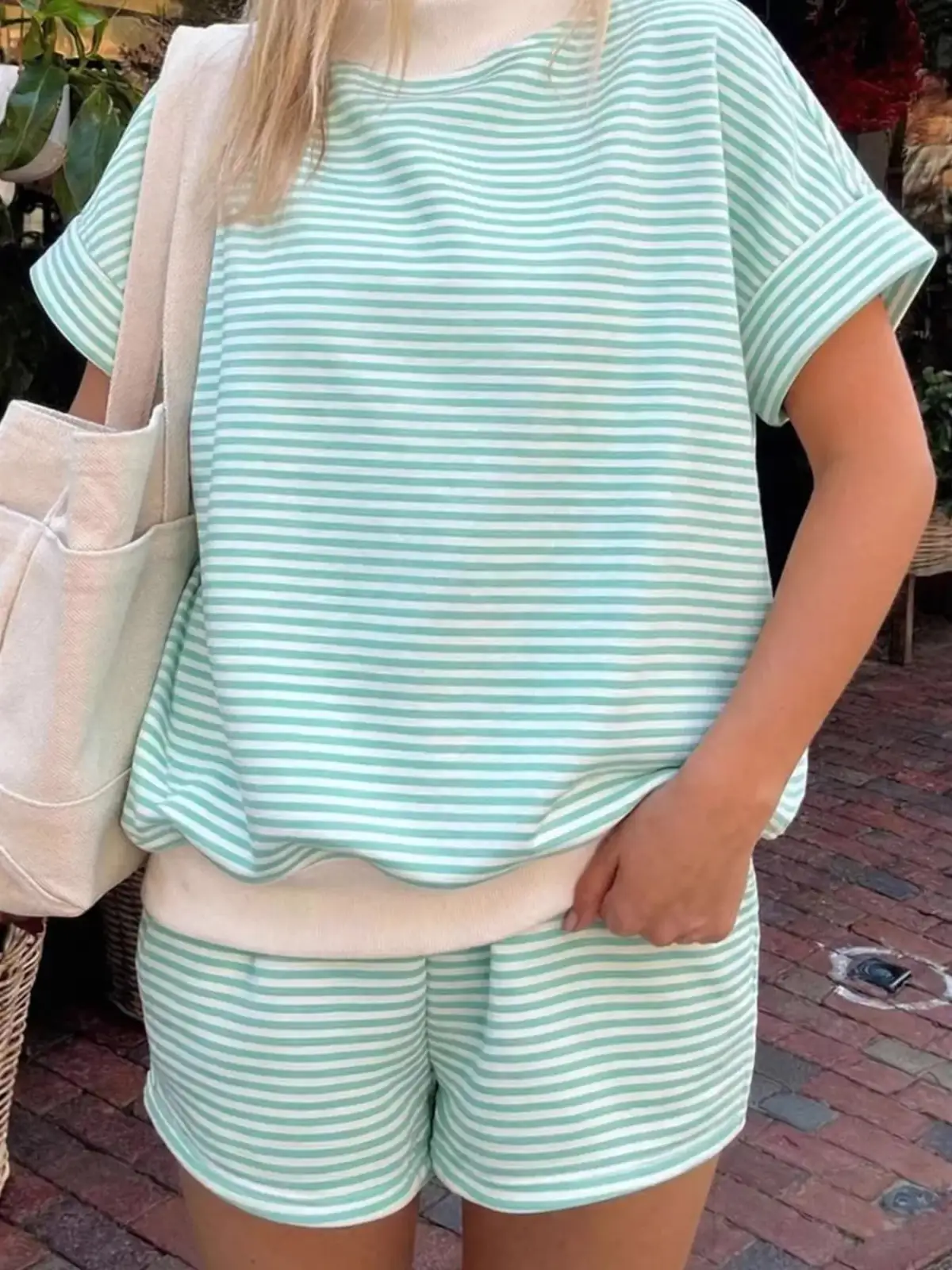 Refined Striped Tee and Shorts Matching Set