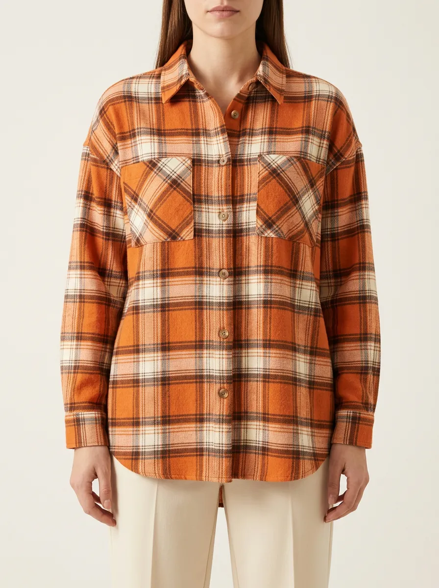 Botanical Printed Plaid Plaid Long-Sleeve Shirt