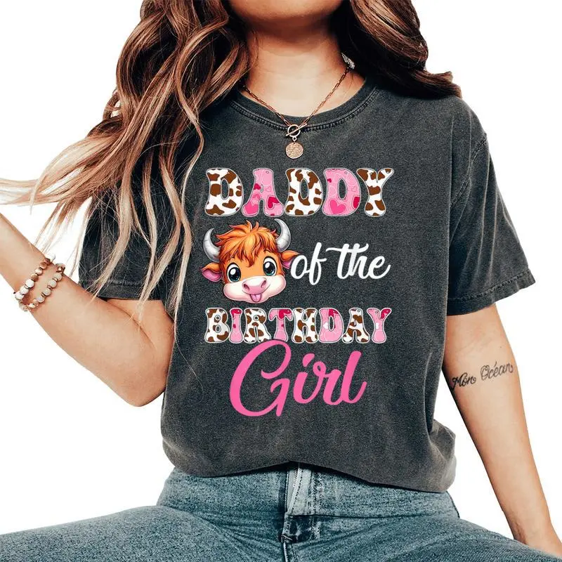 Daddy Of The Birthday Girl Highland Cow Farm 1St Birthday Women's Oversized Comfort T-Shirt