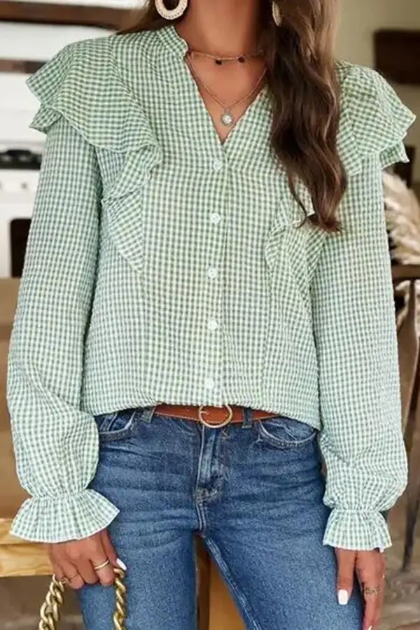 Plaid Button Front Blouse
