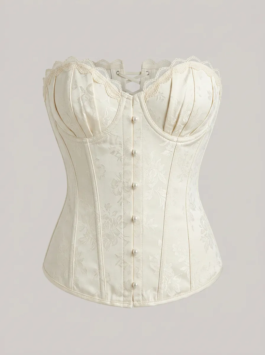 Floral Lace-Up Lace-Trim Button-Front Women's Corset Top