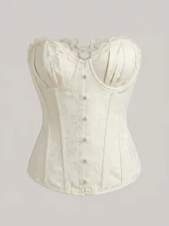 Floral Lace-Up Lace-Trim Button-Front Women's Corset Top
