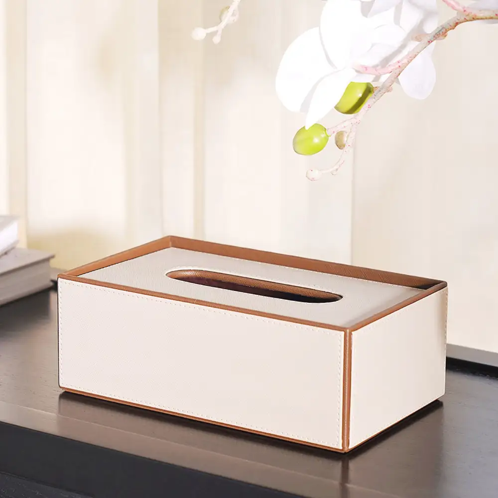 Beige Textured Tissue Box Cover