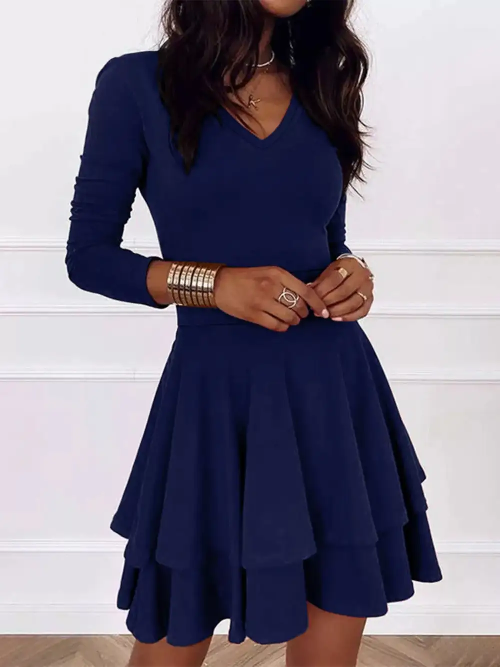 Finish V Neck Ruffle Mini Dress