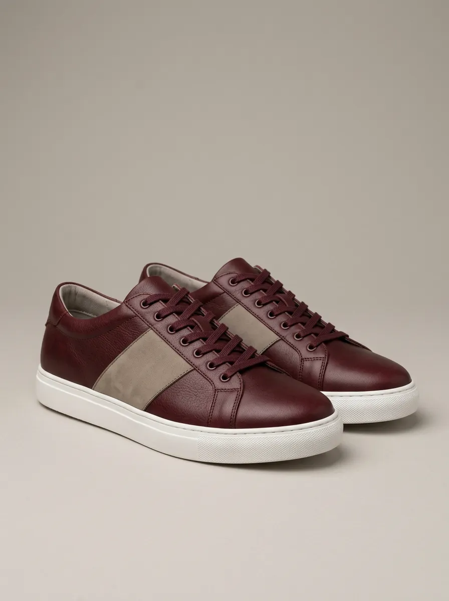 Men's Leather Contrast Stripe Printed Casual Shoes