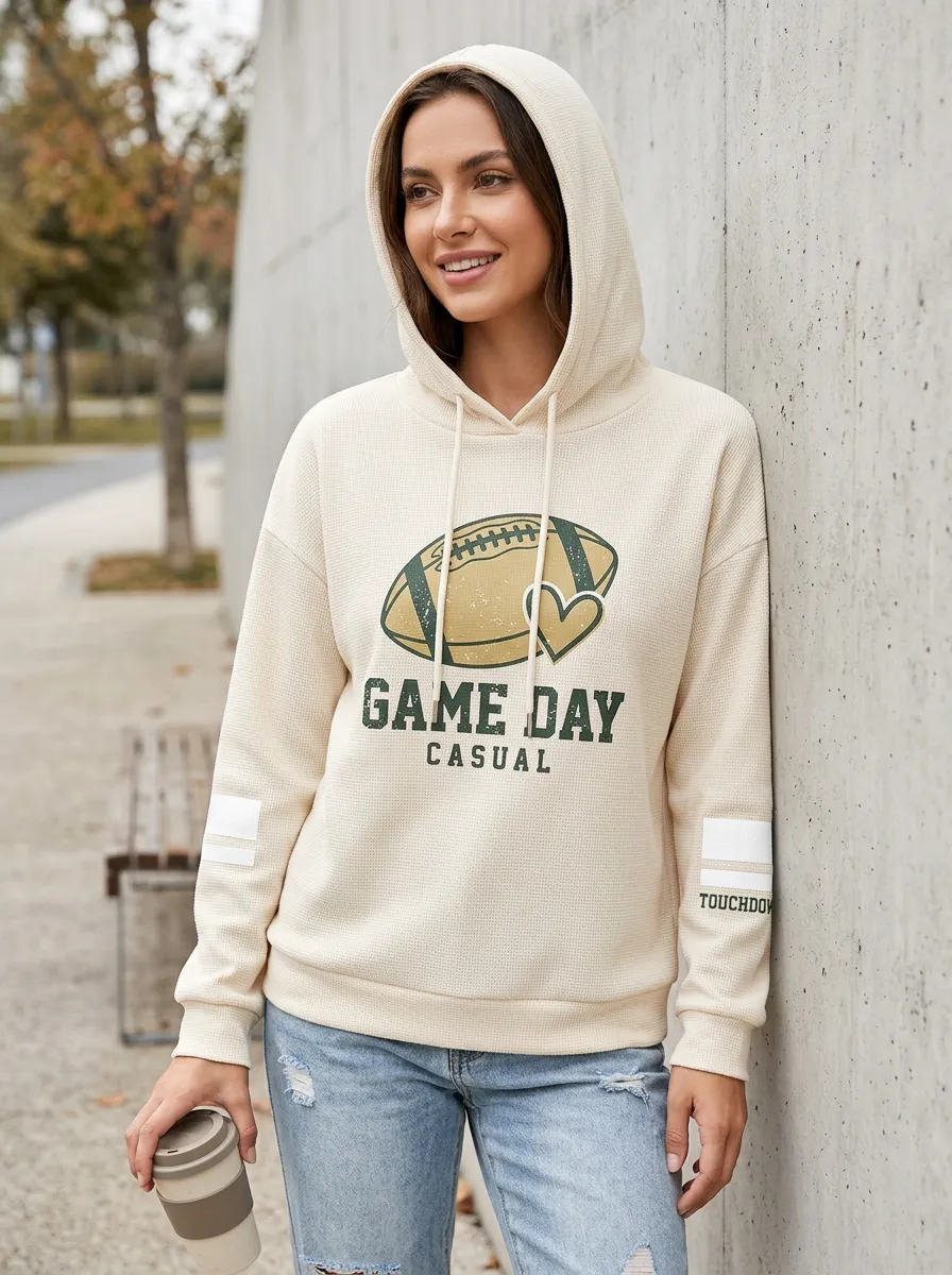 Women's Classic Dynamic Gridiron Heart Ball Love Graphic Hoodie