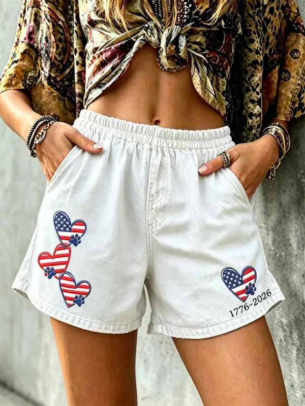 Women's American flag paw print shorts