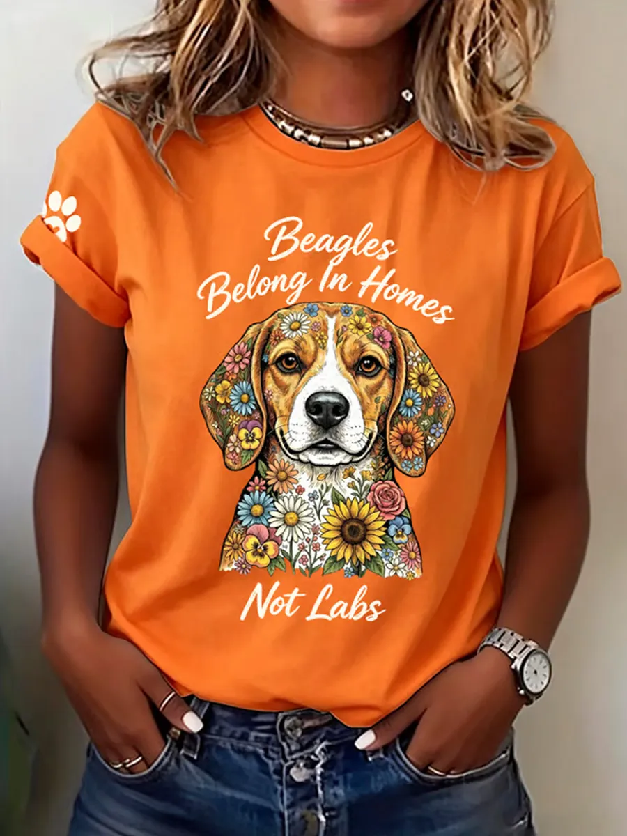 Women's Beagles Belong In Homes Not Labs Print Casual T-shirt