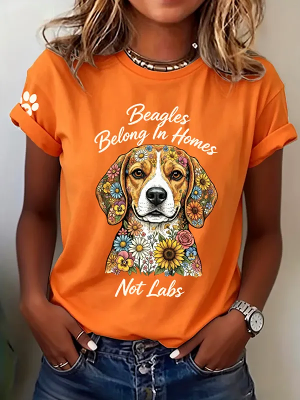 Women's Beagles Belong In Homes Not Labs Print Casual T-shirt