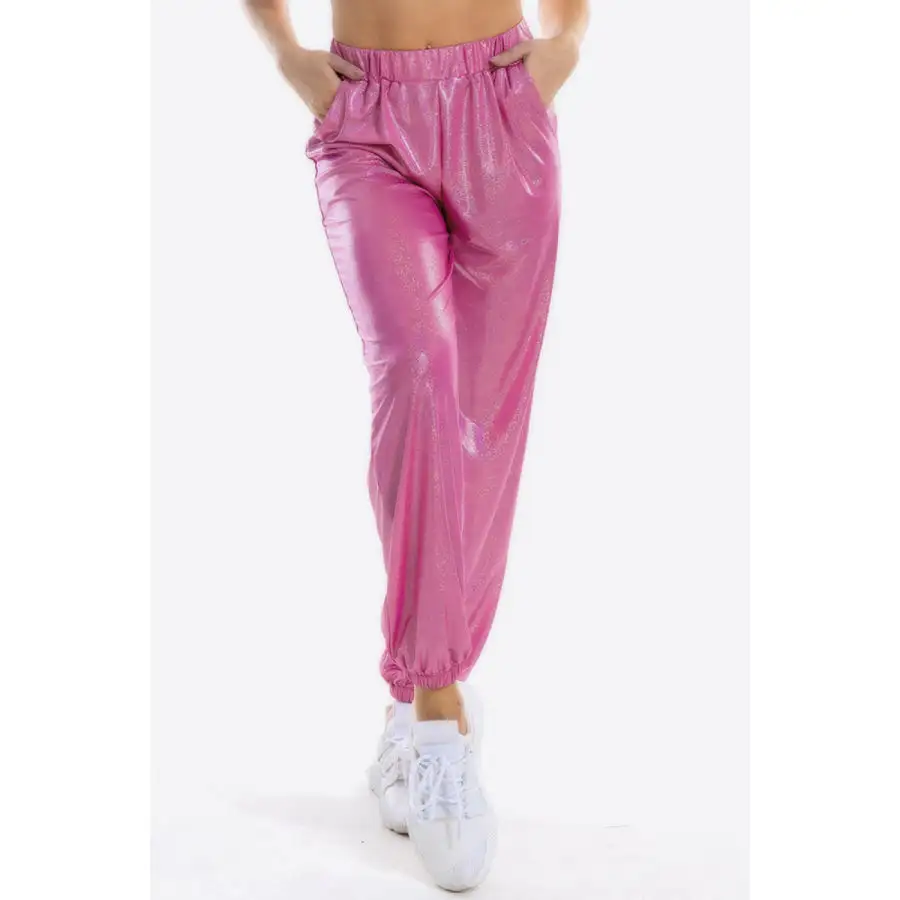 Glitter Elastic Waist Pants with Pockets