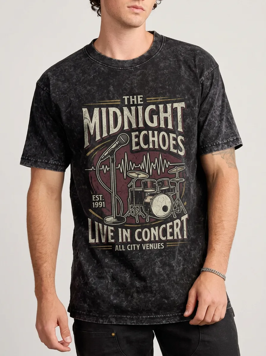 Men's Rock Band Music Lover Microphone Drum Printed T-shirt